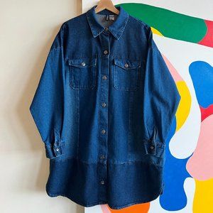 H&M Divided Denim Oversized Shirt Dress in Color Block